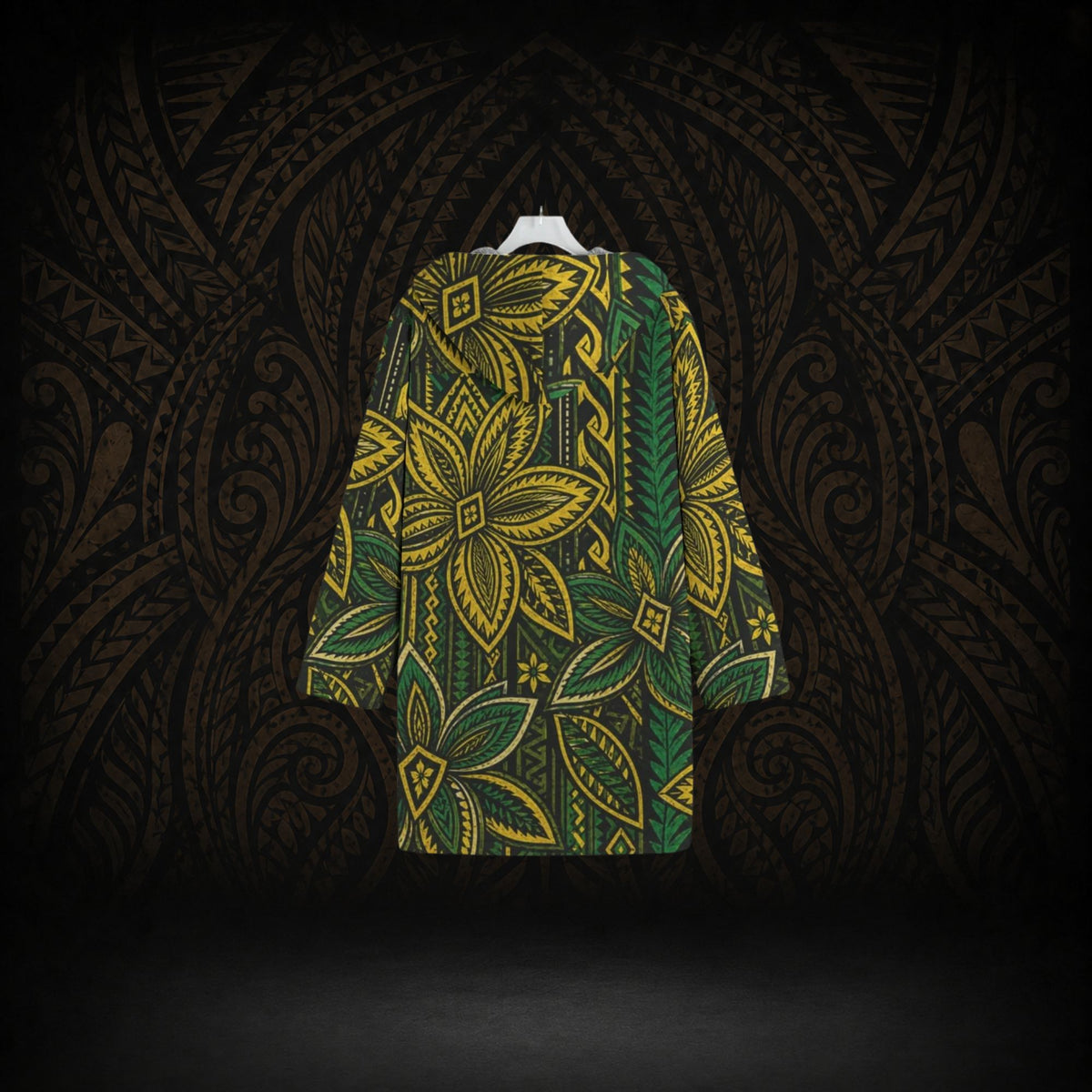 ISLAND EVERGREEN POLYNESIAN HOODED TRENCH COAT
