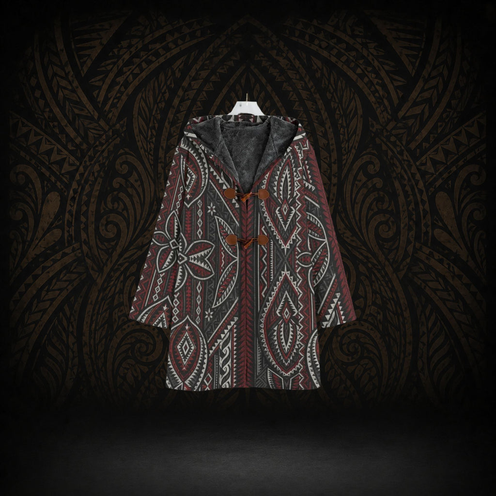 CRIMSON LEGACY POLYNESIAN HOODED TRENCH COAT