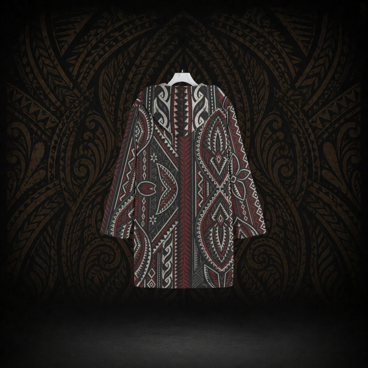 CRIMSON LEGACY POLYNESIAN HOODED TRENCH COAT