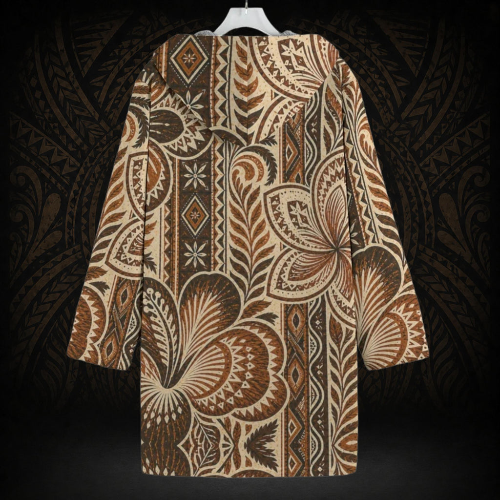 ISLAND EARTH BLOOM TAPA-INSPIRED HOODED TRENCH COAT
