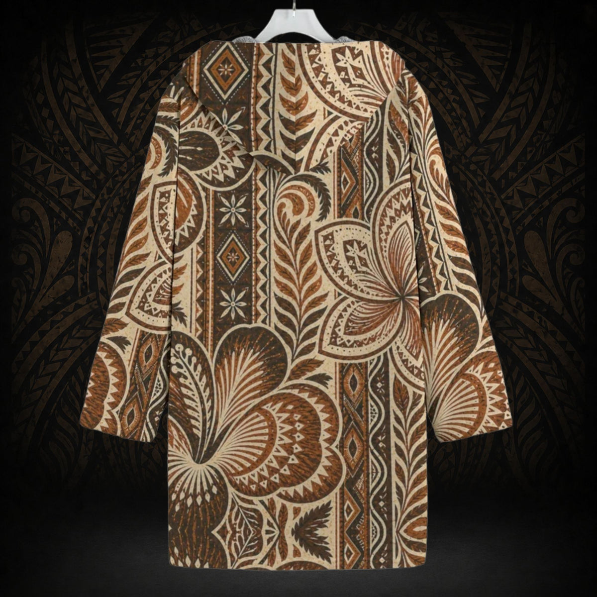 ISLAND EARTH BLOOM TAPA-INSPIRED HOODED TRENCH COAT