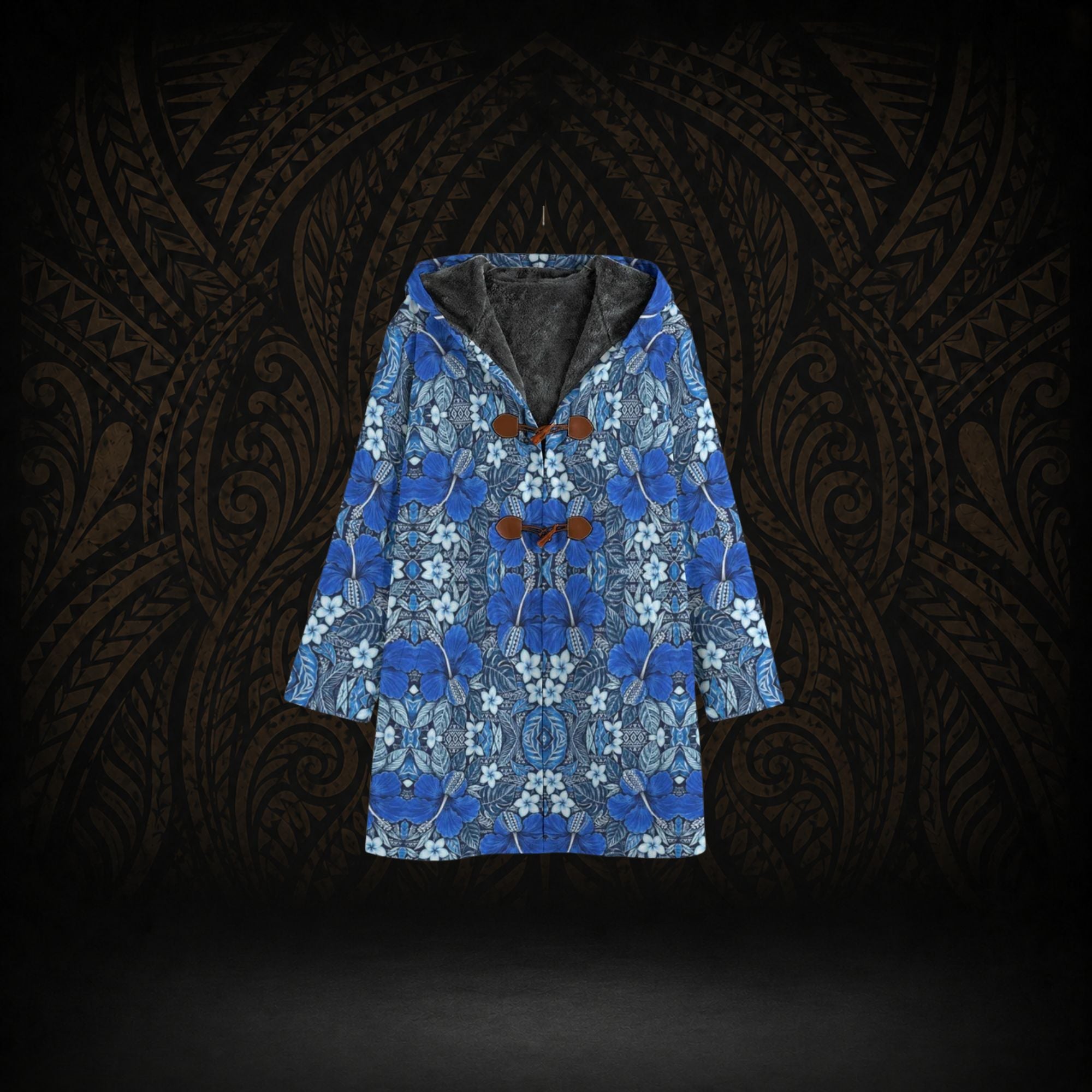 ROYAL PACIFIC BLOOM POLYNESIAN HOODED TRENCH COAT