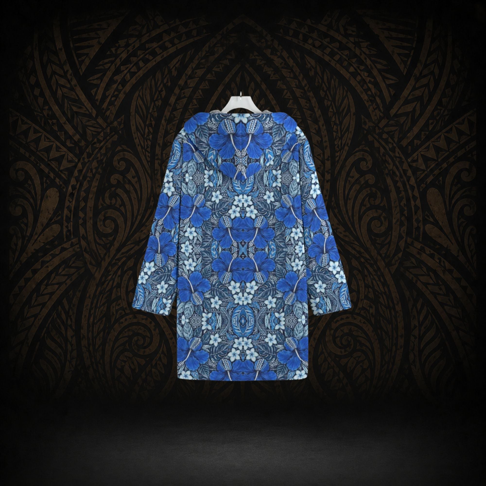 ROYAL PACIFIC BLOOM POLYNESIAN HOODED TRENCH COAT