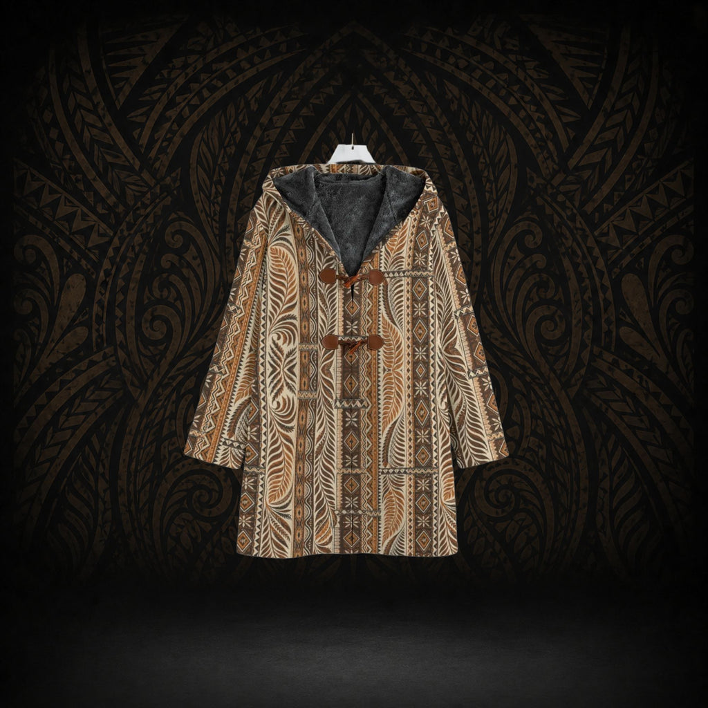 TAPA EARTHLINE POLYNESIAN HOODED TRENCH COAT