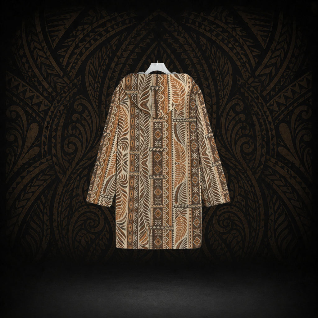 TAPA EARTHLINE POLYNESIAN HOODED TRENCH COAT