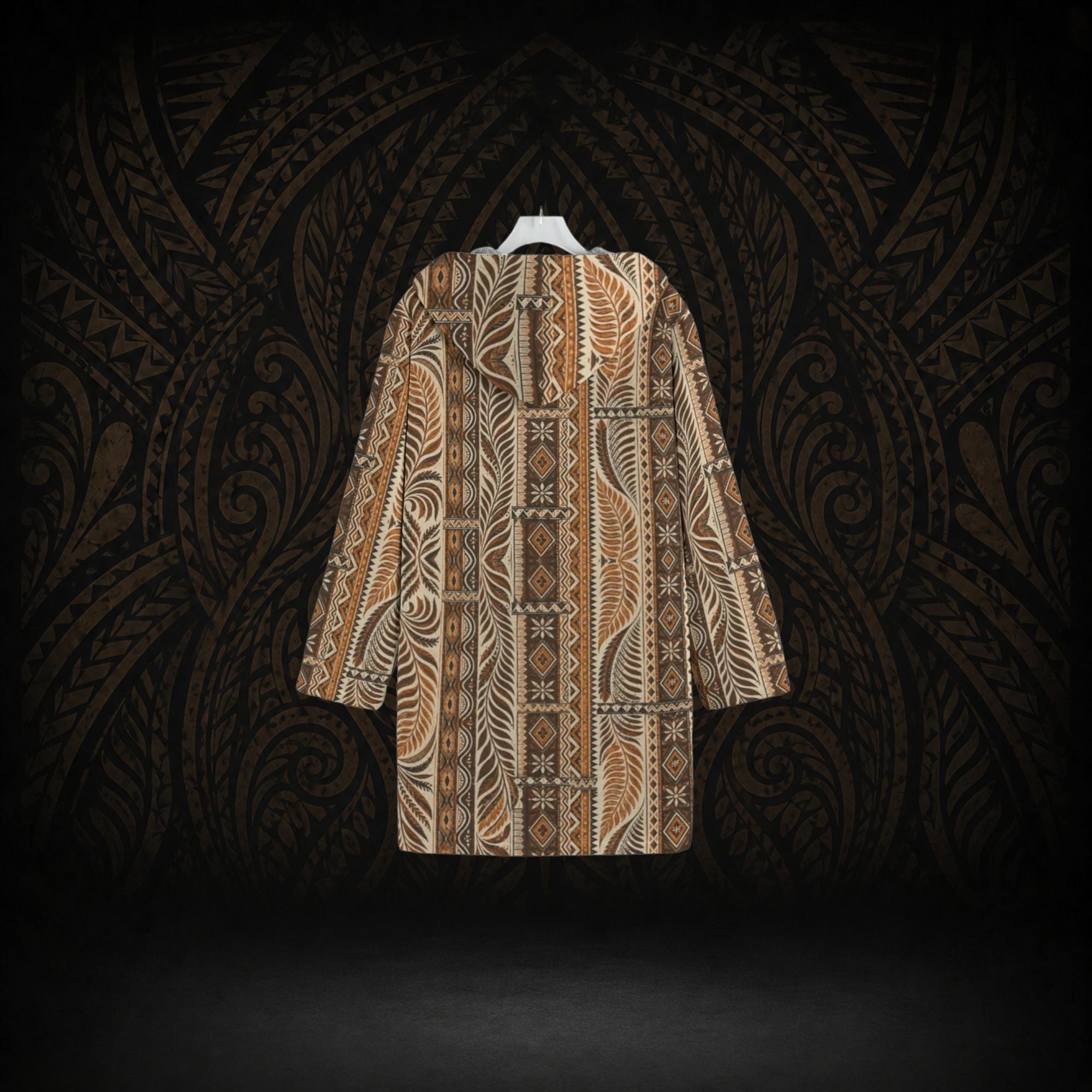 TAPA EARTHLINE POLYNESIAN HOODED TRENCH COAT