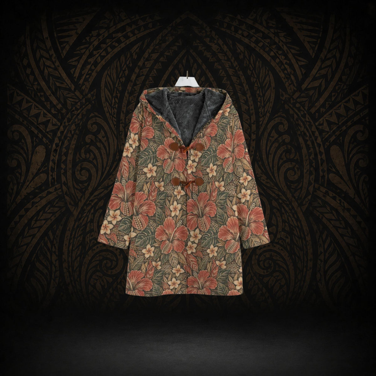 SUNSET HIBISCUS ISLAND HOODED TRENCH COAT