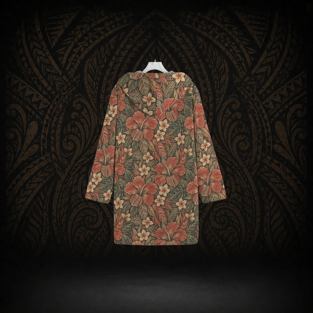 SUNSET HIBISCUS ISLAND HOODED TRENCH COAT