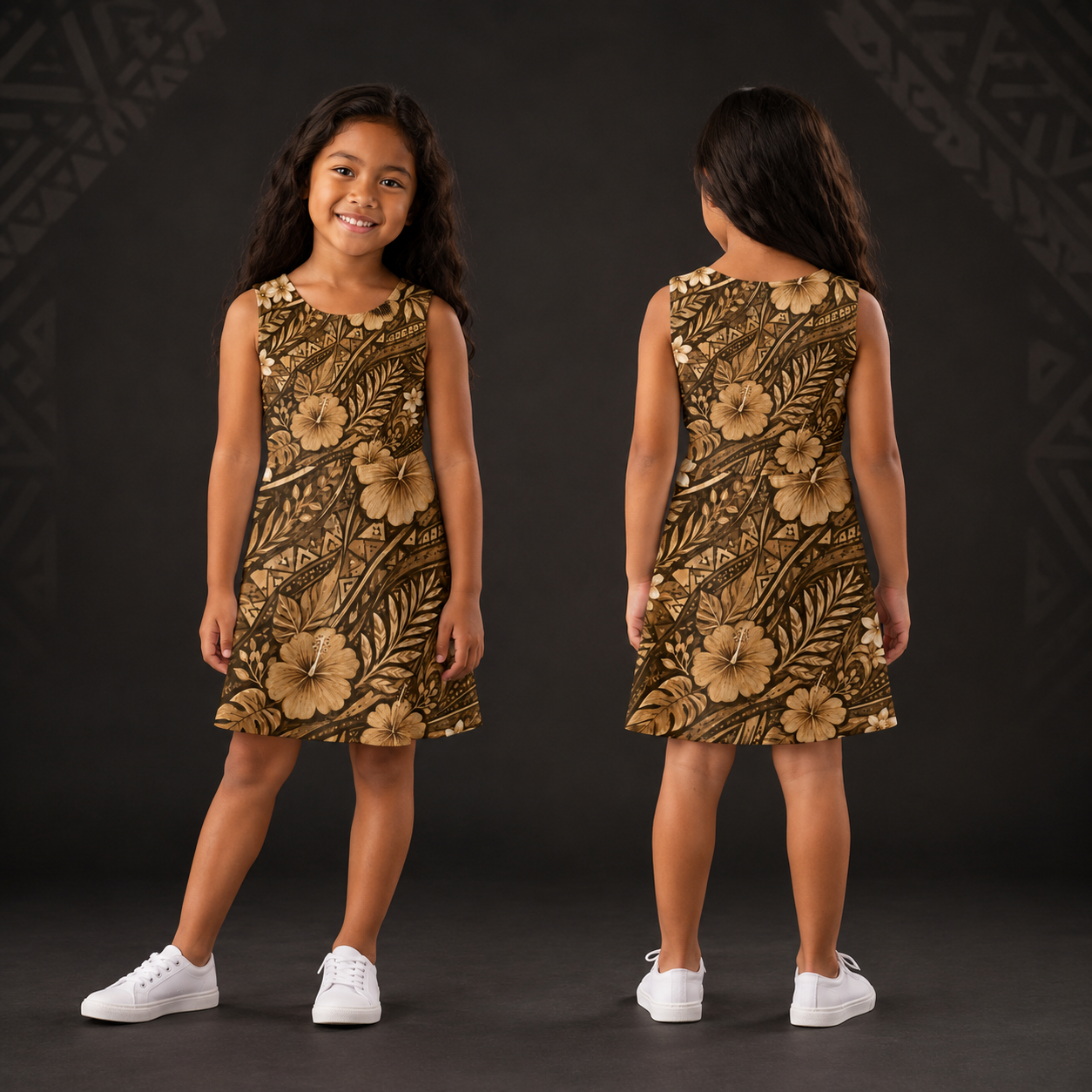 Kids' Tapa Hibiscus A-Line Dress — Island Roots Print