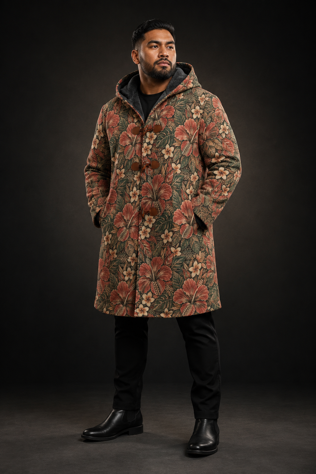 SUNSET HIBISCUS ISLAND HOODED TRENCH COAT