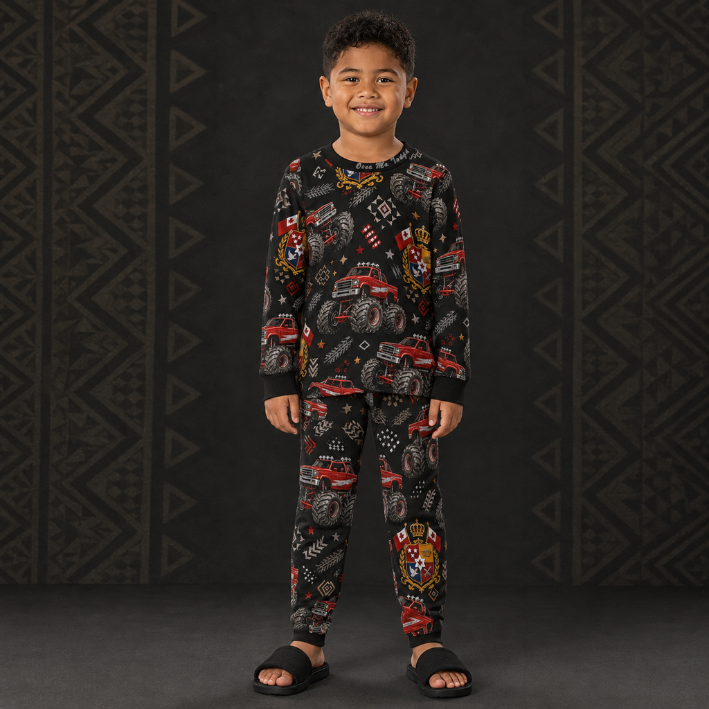 Boy's Monster Truck Crew Set — Royal Tonga Crest Print