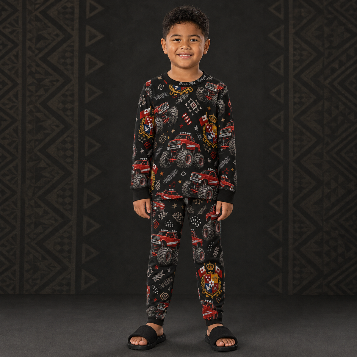 Boy's Monster Truck Crew Set — Royal Tonga Crest Print