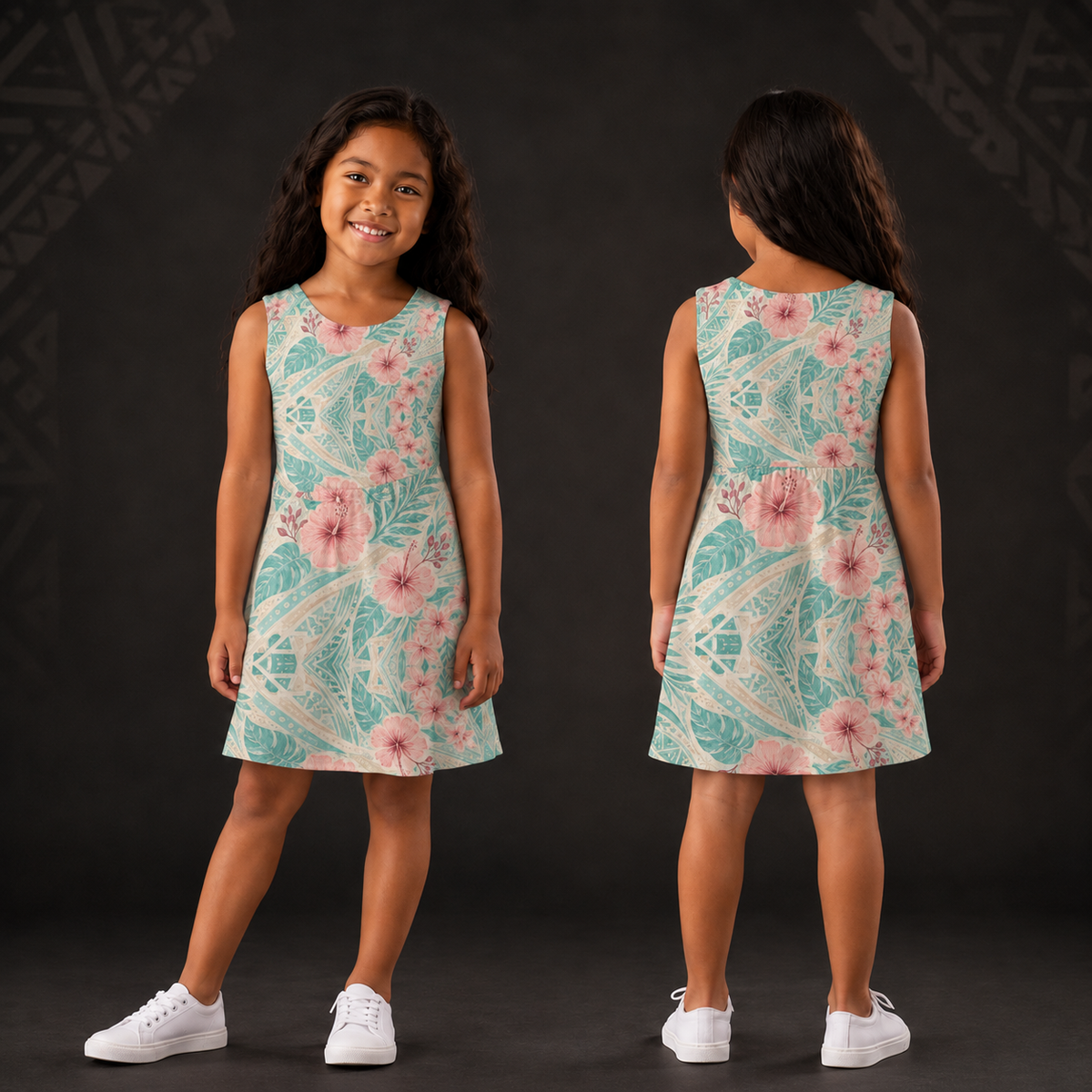 Turquoise Hibiscus Girl's Dress — Island Roots Print