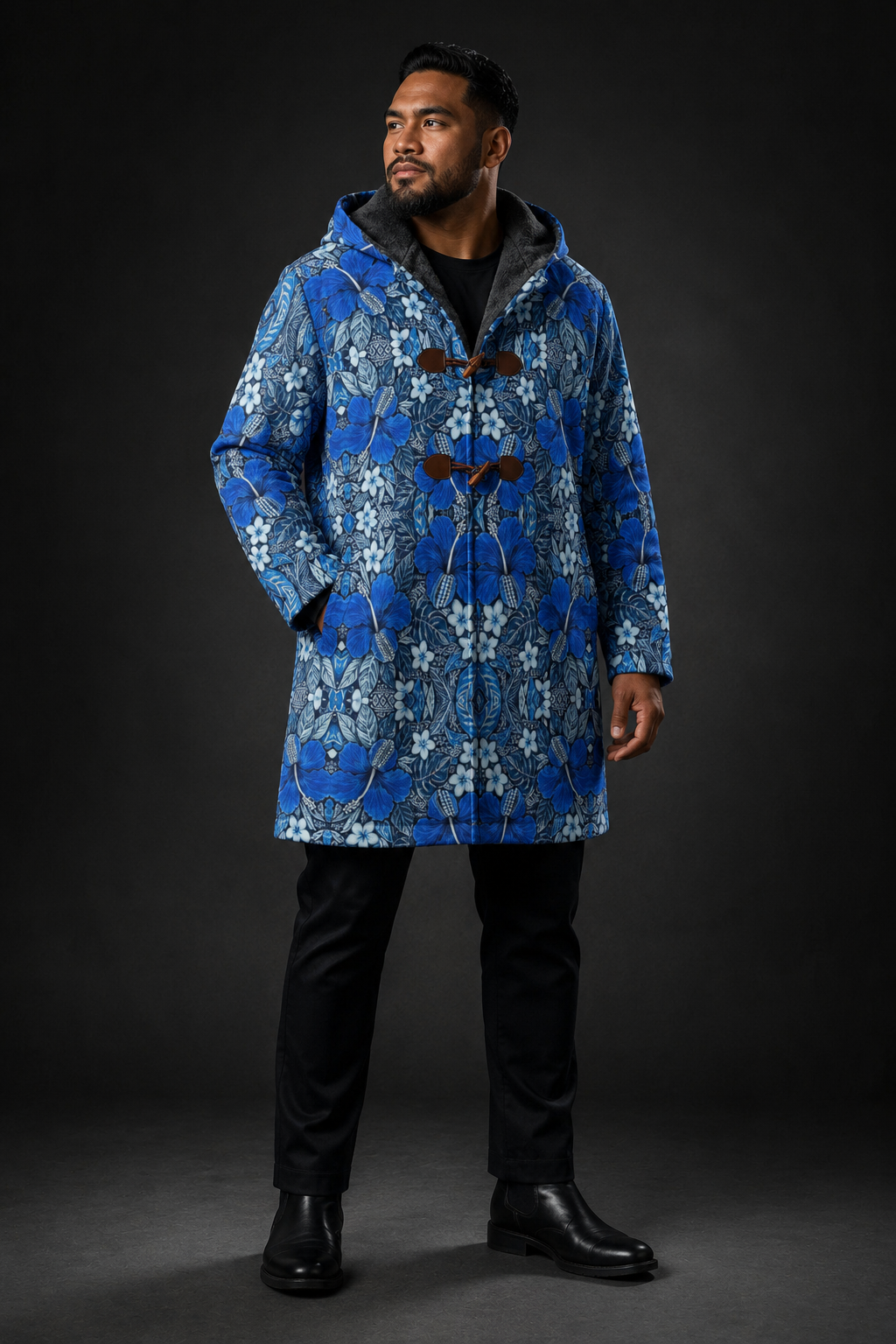 ROYAL PACIFIC BLOOM POLYNESIAN HOODED TRENCH COAT