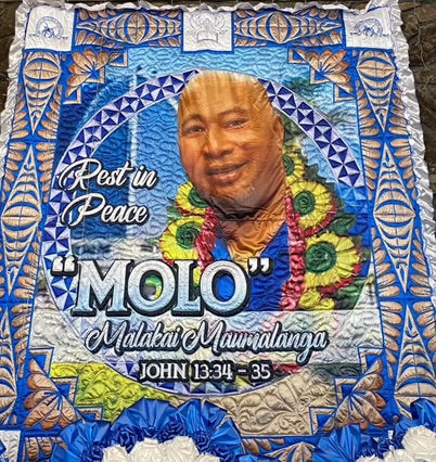 Blue picture monomono with a portrait, decorative border, and personal wording